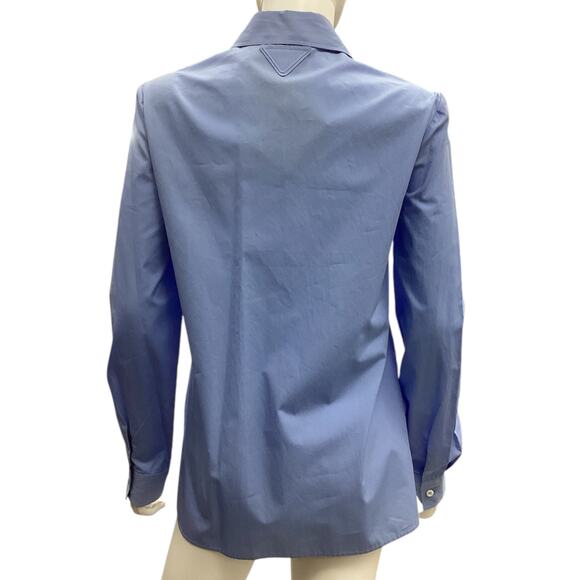 Prada Blouse Women’s Size 8 Classic Fitted Button-Down Cotton Blend in Blue - Picture 2 of 4